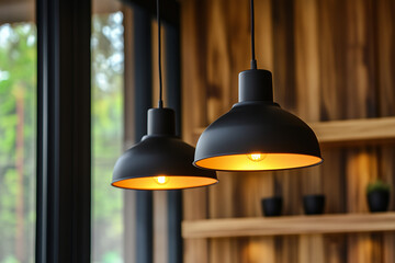 Obraz premium Two Pendant Lights in Room Interior