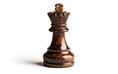 Dark Brown Wooden Chess Queen Piece on White Background
