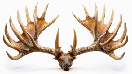 Fototapeta premium Majestic Moose Antlers: Isolated Hunting Trophy on White Background