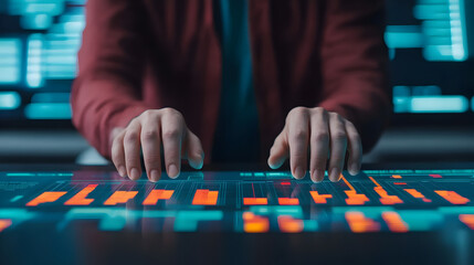 Showcasing tech innovation insights from a futuristic interactive office workspace