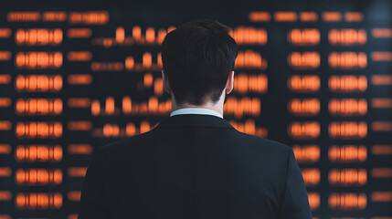 Financial analyst reviewing stock market data in modern office digital environment