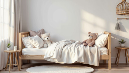 Cozy toddler bed setup in Scandinavian-style children’s room, comfort
