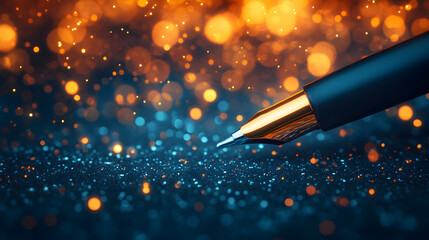 Elegant fountain pen inspiration in a creative workspace with macro photography bokeh