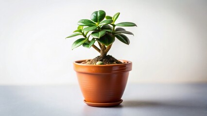 Obraz premium Miniature Money Tree in Pot, Tilt-Shift Photography, White Background