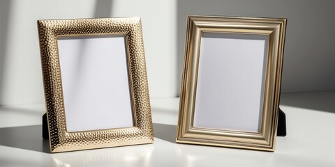 Two ornate gold photo frames with distinct textures, one featuring a smooth