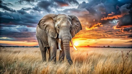 Fototapeta premium Silhouette of Elephant at Sunset, Klaserie Private Nature Reserve, South Africa
