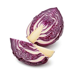 Fototapeta premium Red cabbage and quarter slice on white background