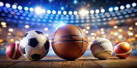 Stadium Night Game Bokeh: Blurred Sports Balls in Spotlight