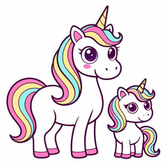 Cute Unicorn with her child vector illustration