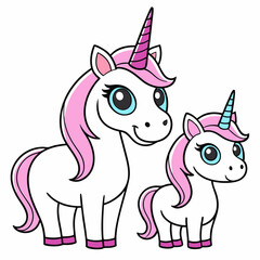 Cute Unicorn with her child vector illustration