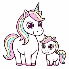 Cute Unicorn with her child vector illustration