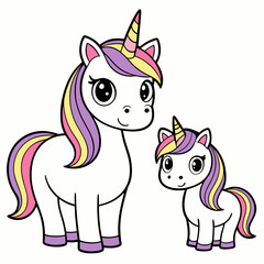 Cute Unicorn with her child vector illustration