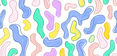 Simple Line Drawing of Colorful Squiggles on White Background