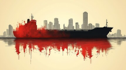 Obraz premium Blood-stained cargo ship at harbor city