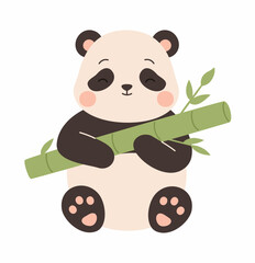 Cute panda with bamboo in childish style. Flat vector illustration.