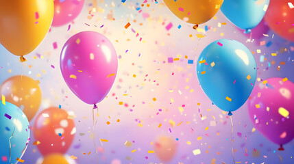 Colorful carnival festival background with bright balloons confetti and decorative lights