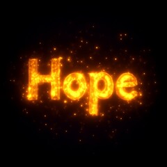 Fiery Hope word art, dark space, glowing sparks, motivational poster