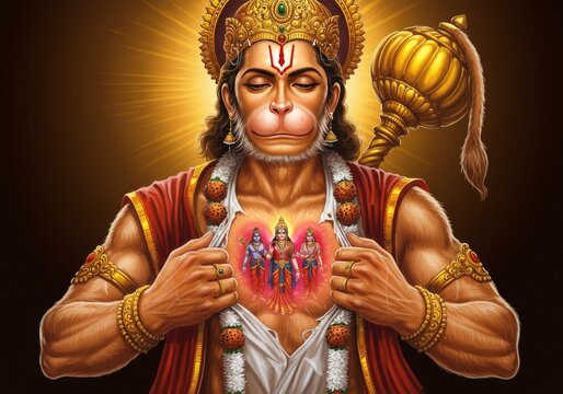 Bhakta Hanuman: The Divine Devotion Revealed &ndash; Lord Rama and Sita Residing in His Heart, loyalty, courage, strength, supreme bhakti, unwavering faith, sacred, hanuman chalisa