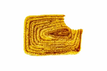 Traditional roll cake also known as Swiss roll, filled with guava paste, a typical cake from...