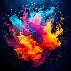 Obraz premium An explosion of multicolored smoke-like forms against a dark background, creating a vibrant and dynamic abstract composition