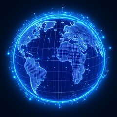 Naklejka premium Global network data sphere glowing, digital map, dark background, tech concept