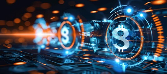 Futuristic digital banking interface featuring illuminated financial elements for modern users