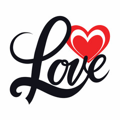 Obraz premium calligraphy love word with heart vector art