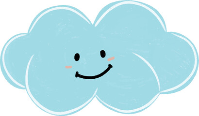 A cute smiling blue cloud in a hand-drawn style. Perfect for weather-related designs and illustrations.