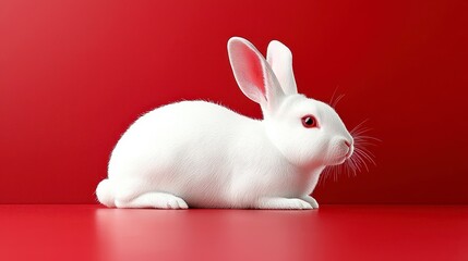 Obraz premium White Rabbit on Red Background