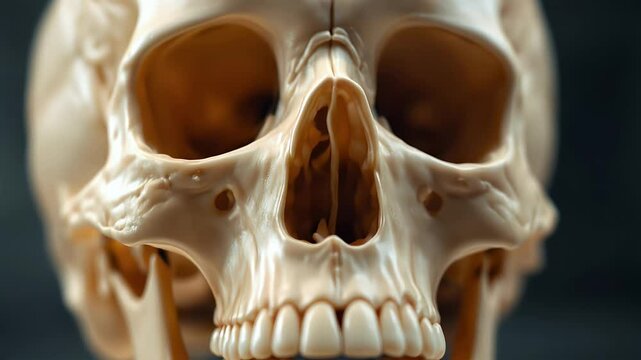 A detailed close-up shot of a human skull model.  The image showcases its anatomy and evokes thoughts on mortality.