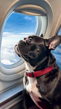 French Bulldog Looking Out Airplane Window &ndash; Pet Travel and Flight Adventure