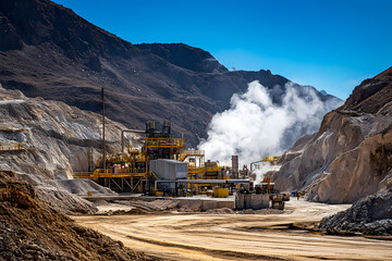 Geothermal Power Plant Surrounded by Rugged Volcano Landscape for Sustainable Energy Photography