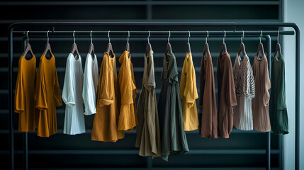 A Stylish Display Of Colorful Dresses On Hangers In A Fashion Boutique With A Dark Background Showcasing Seasonal Trends And Style Inspiration