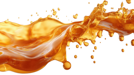 Liquid gold in motion: a dynamic wave of amber liquid bursts forth, captured in a moment of fluidity and vibrancy.