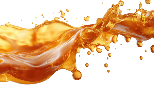 Liquid gold in motion: a dynamic wave of amber liquid bursts forth, captured in a moment of fluidity and vibrancy.