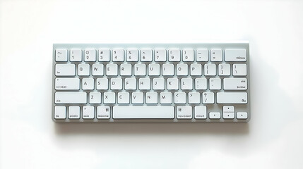 Elevated View Of A Sleek White Wireless Keyboard On A Pristine White Background Emphasizing Minimalist Design For Modern Workspace