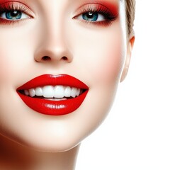 a beautiful woman with red lips and white teeth , Generative art.