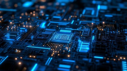 Abstract Futuristic Circuit Board Technology  Digital Network Microchip Glowing Lines