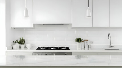 Modern White Kitchen Interior With Stainless Steel Appliances Clean Minimalist Design And Bright Lighting