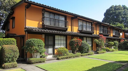 Fototapeta premium Asian style townhouses with landscaped gardens