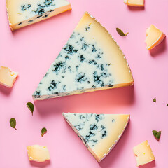A pop of blue cheese on a colored background.