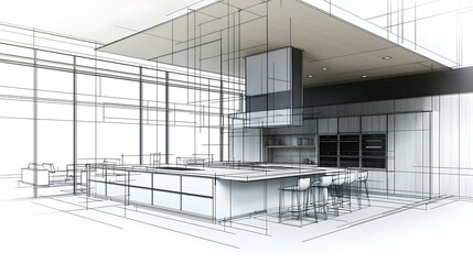 Modern Kitchen Interior Design with White Furniture and Clean Lines in a Bright Architectural Space