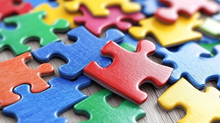 Fototapeta premium Colorful puzzle pieces on a light-colored surface