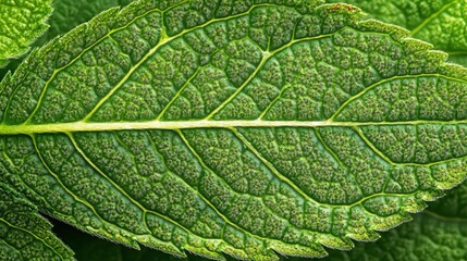 Fototapeta premium Dew-Covered Leaf in Natural Light with Intricate Details