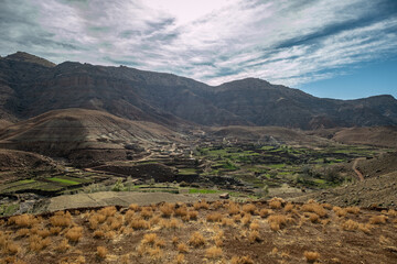  Atlas mountains landscape with mountains and farms, Morocco