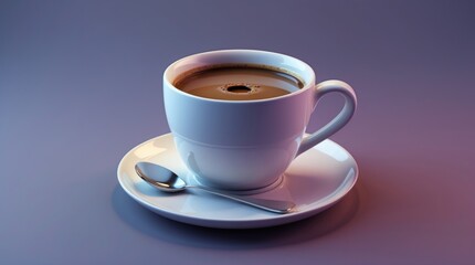 A steaming cup of coffee on a saucer with a spoon, perfect for morning or evening relaxation