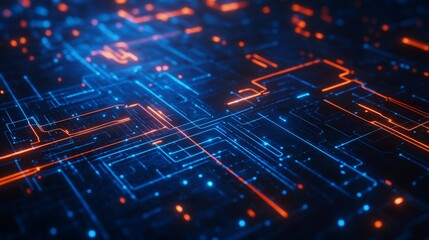 Abstract Digital Circuit Board Glowing Lines Network Technology Background