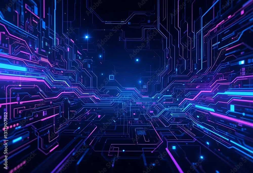 Wall mural abstract technology background with numbers and digital elements