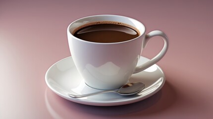 Obraz premium A steaming cup of coffee on a saucer with a spoon, perfect for morning routines and cozy moment