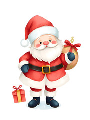 Fototapeta premium Adorable Santa illustration with a beautiful watercolor design, perfect for festive decor.